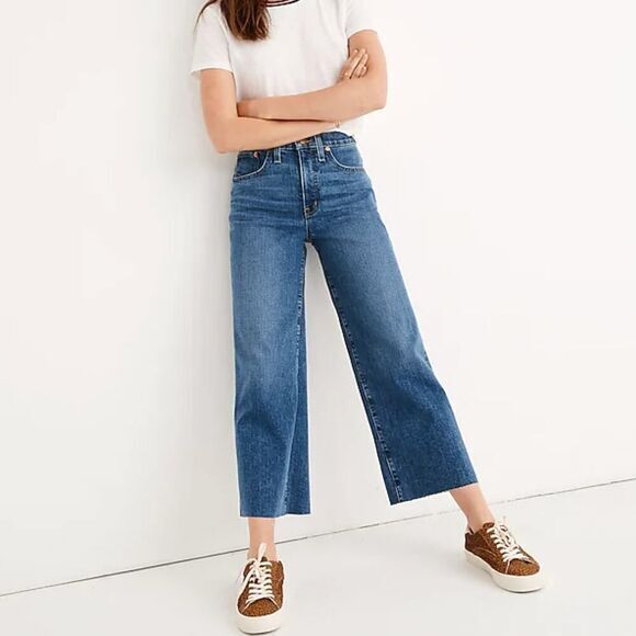 New! Madewelll Slim Wide-Leg Jeans‎ in Crownridge Wash: Raw-Hem Edition, size 28 - Picture 1 of 16